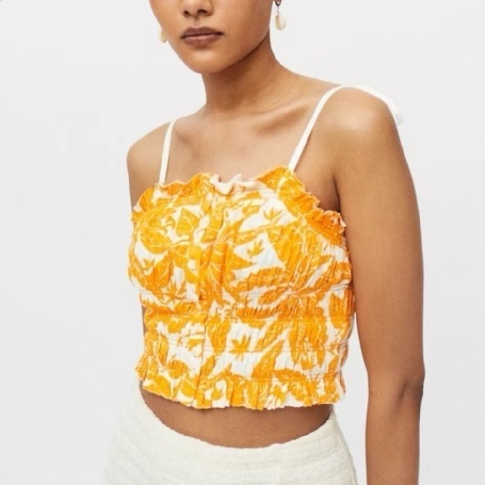 Urban outfitters palm leaf smocked crop‎ top​​​​​​​​ summer beach trendy vibrant